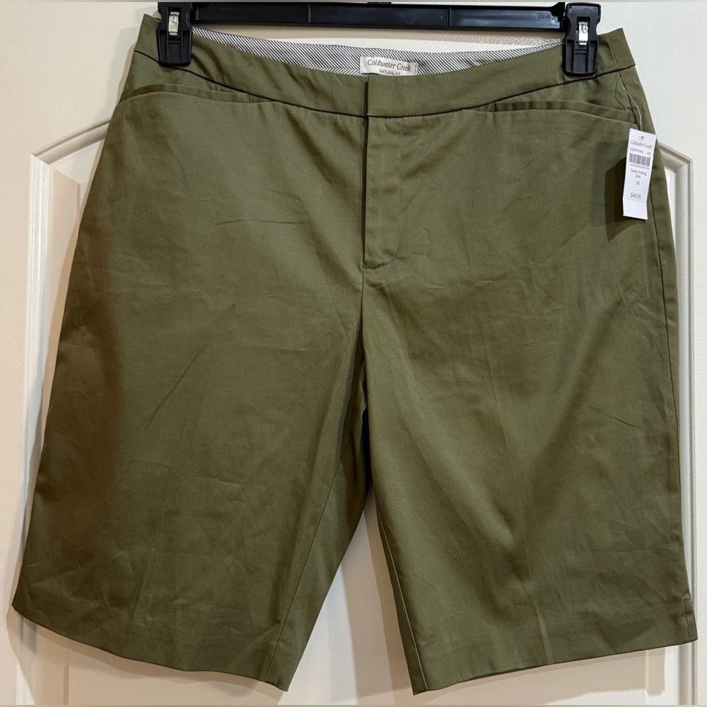 Coldwater Creek Olive Flat Front Sateen Walking   Shorts